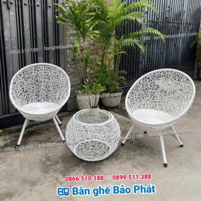 Bàn ghế nhựa giả mây ban công đan rối