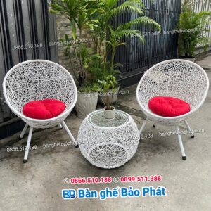 Bàn ghế nhựa giả mây ban công đan rối