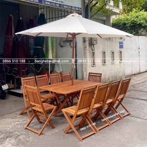 Bộ bàn ghế gỗ xếp ngoài trời kết hợp dù che Bảo Phát