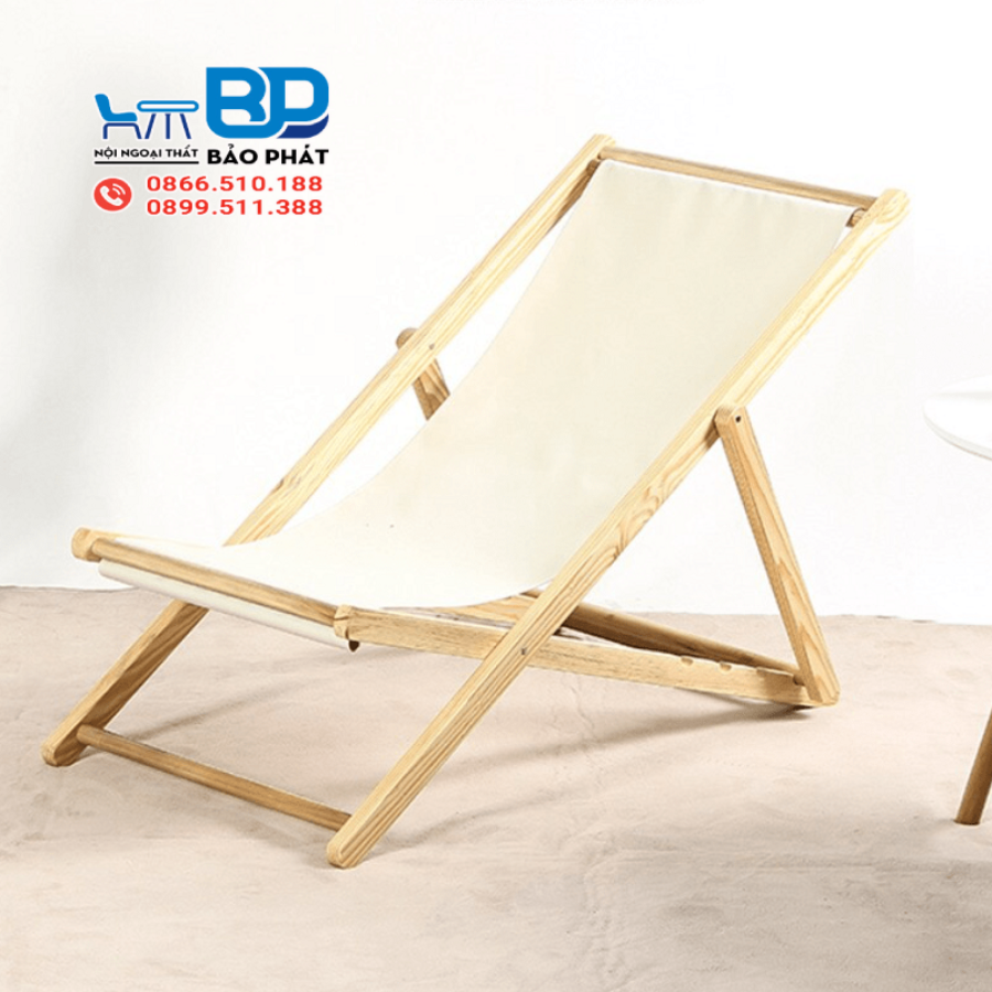 Ghế hồ bơi vải bố màu trắng khung gỗ