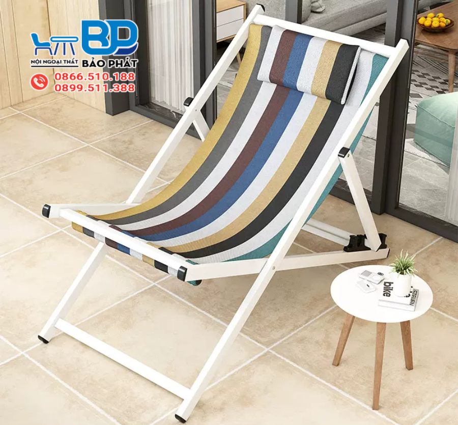 Ghế hồ bơi vải bố khung trắng