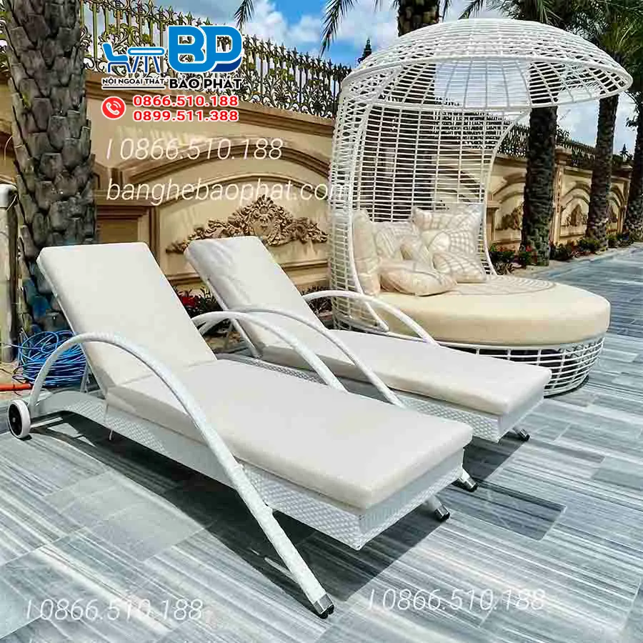 Ghế nằm hồ bơi lót đệm nhựa giả mây GTNNGMBP010