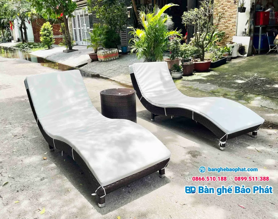 Ghế nằm hồ bơi lót đệm nhựa giả mây Bảo Phát GTNNGMBP003