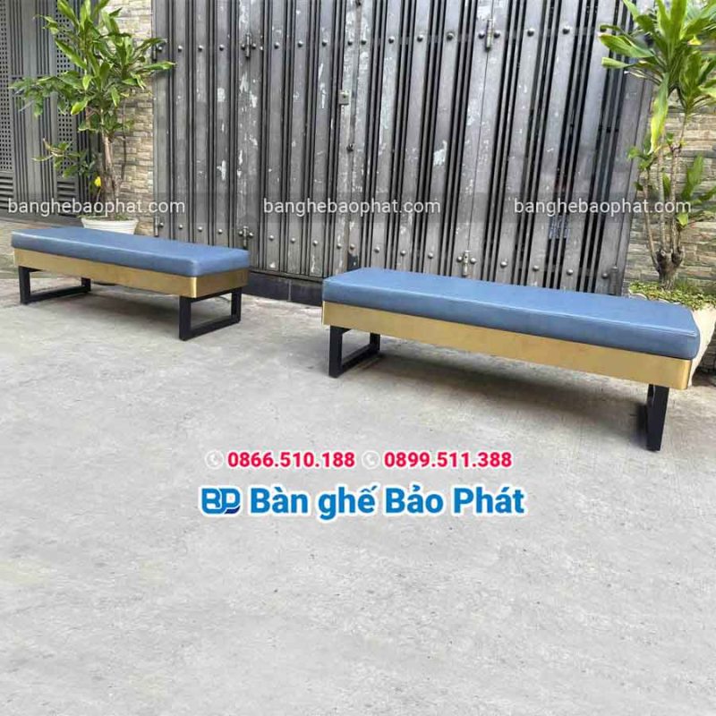 Ghế sofa băng dài cafe khung sắt nệm bộc inox xước thiết kế hiện đại và sang trọng