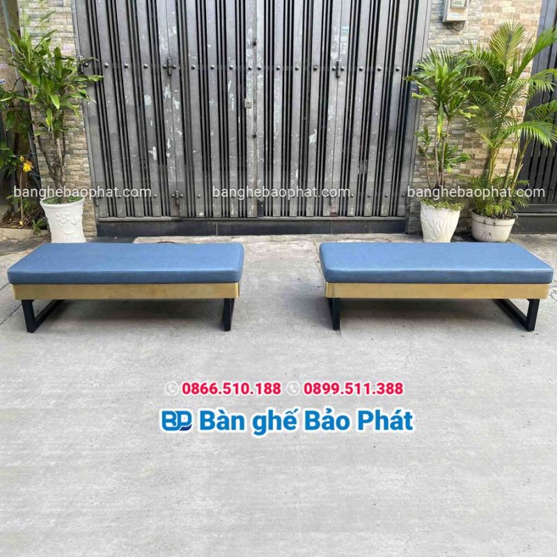 Ghế sofa băng dài cafe khung sắt nệm bộc inox xước