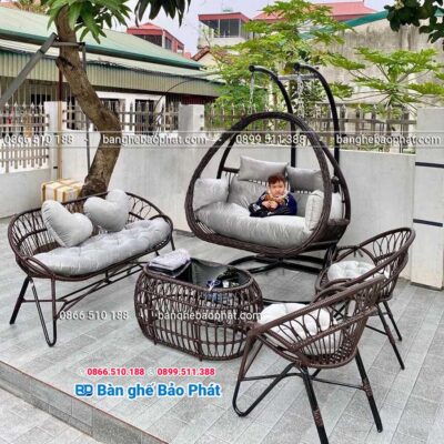 Xích đu mây nhựa ngoài trời XĐNGMBP016