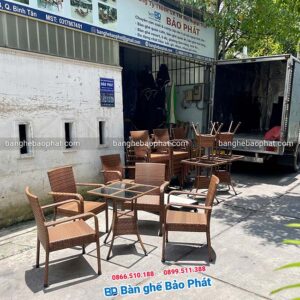 Bộ Bàn Ghế Cafe Nhựa Giả Mây Lisa Màu Nâu Gỗ 12 Xưởng sản xuất bàn ghế cafe nhựa giả mây tại tphcm