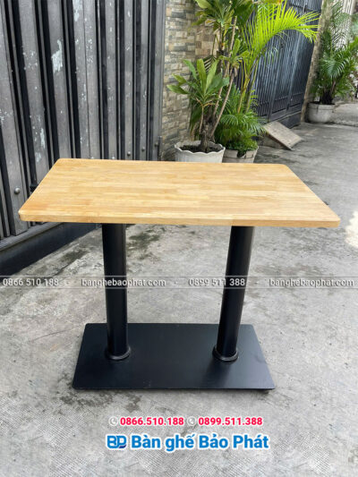 Bàn cafe sắt chân mâm đôi mặt gỗ