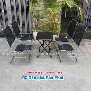 Bộ bàn ghế cafe xếp inox lưng cao