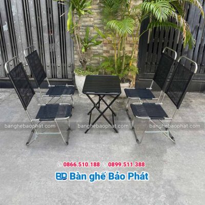 Bộ bàn ghế cafe xếp inox lưng cao giá rẻ
