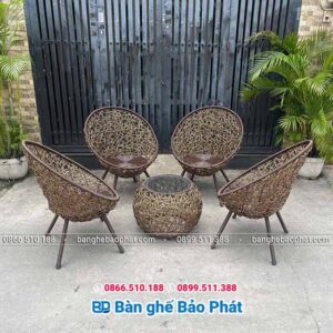 Bàn ghế nhựa giả mây thư giãn ban công đan rối 3 sợi