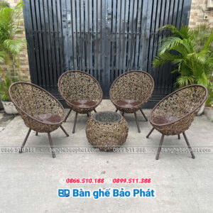 Bàn ghế nhựa giả mây thư giãn ban công đan rối 3 sợi