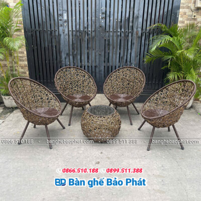 Bàn ghế nhựa giả mây thư giãn ban công đan rối 3 sợi