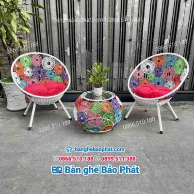 Bàn ghế nhựa giả mây thư giãn ghế đồng tiền