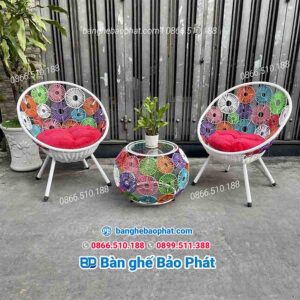 Bàn ghế nhựa giả mây thư giãn ghế đồng tiền