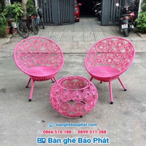 Bàn ghế nhựa giả mây thư giãn ghế đồng tiền