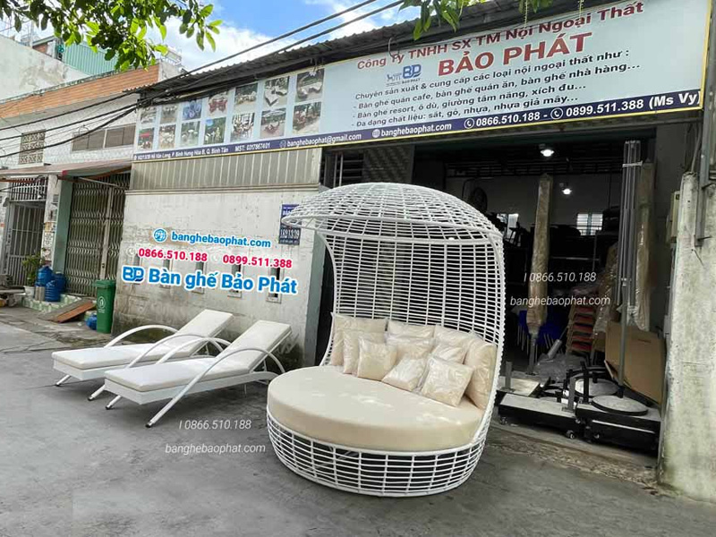 Ghế hồ bơi nhựa giả mây có mái che GHBBP009