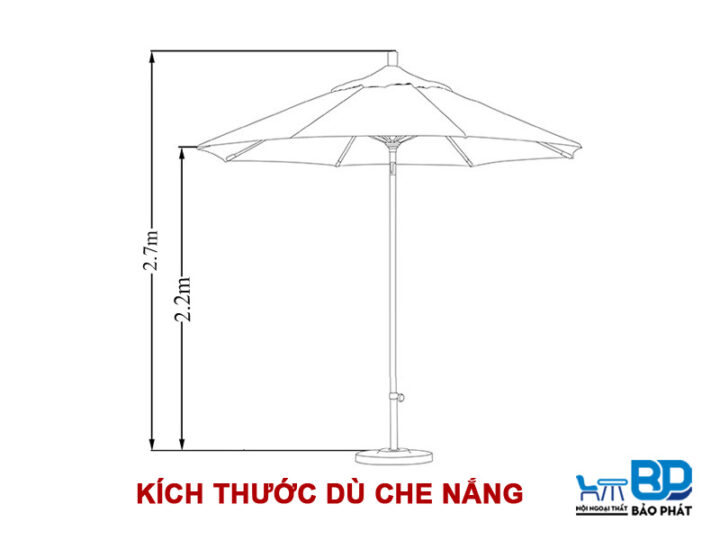 Kích thước dù che nắng ngoài trời tiêu chuẩn