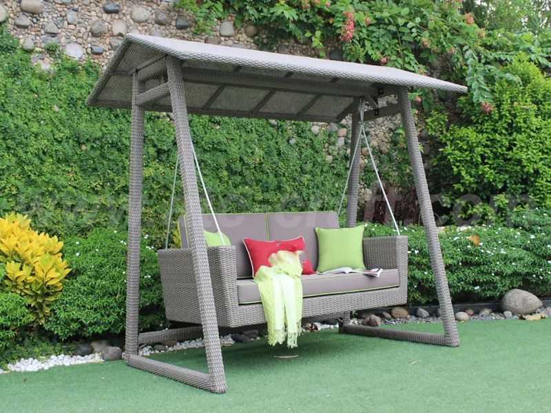 Xích đu nhựa giả mây màu xám thiết kế sang trọng, tinh tế của xích đu