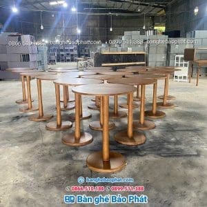 Bàn cafe chân trụ đế tròn gỗ cao su