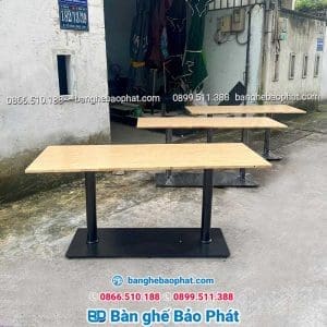 Bàn cafe dài chân sắt mặt gỗ