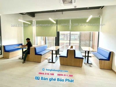 Bàn cafe dài kết hợp băng sofa gỗ nệm