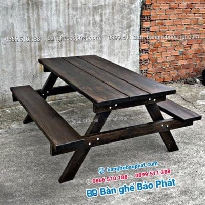 Bàn ghế quán ăn ngoài trời gỗ thông băng liền chữ A