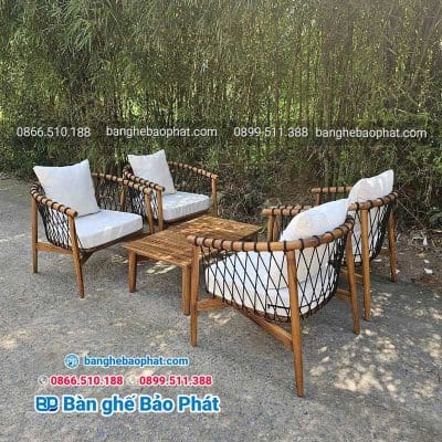 Bàn ghế gỗ đan dây dù BGBP059