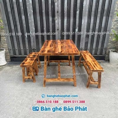 Bàn ghế quán ăn ngoài trời gỗ thông