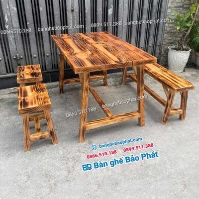 Bàn ghế quán ăn ngoài trời gỗ thông