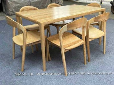 Bộ bàn ghế ăn bằng gỗ ghế neva không tay gỗ Ash