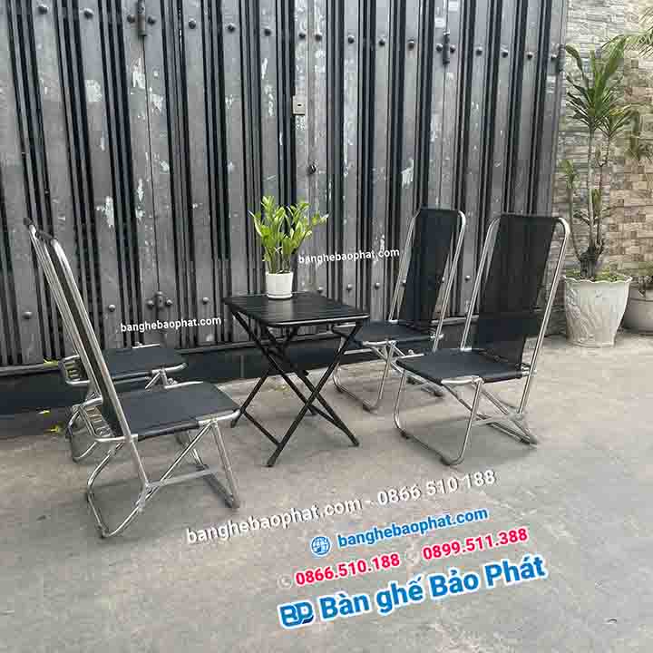 Bộ Bàn Ghế Inox Cafe Xếp Gọn 12 Bộ bàn ghế inox cafe xếp gọn