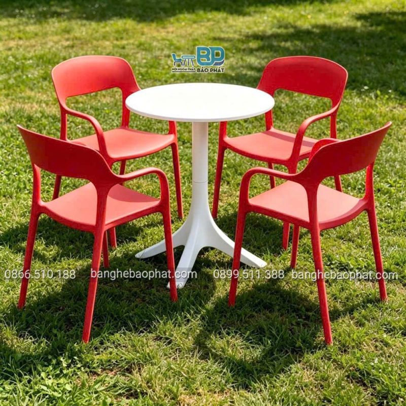 Bộ bàn ghế nhựa cafe 3027 màu đỏ
