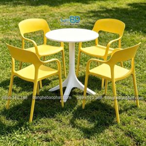 Bộ bàn ghế nhựa cafe 3027 màu vàng