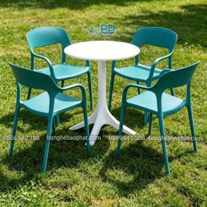 Bộ bàn ghế nhựa cafe 3027 màu xanh italy