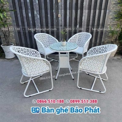 Bộ ghế nhựa giả mây đan hình hoa mai