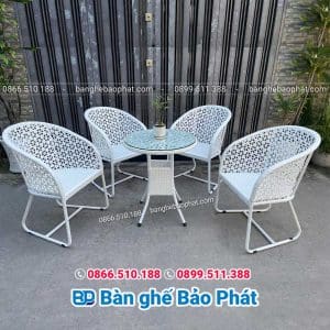 Bộ ghế nhựa giả mây đan hình hoa mai 9 Bộ ghế nhựa giả mây đan hình hoa mai