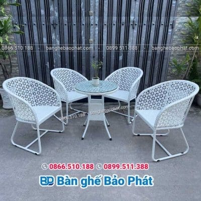 Bộ ghế nhựa giả mây đan hình hoa mai