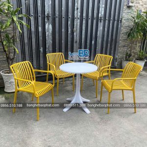 bàn ghế nhựa 3046 màu vàng bàn trắng