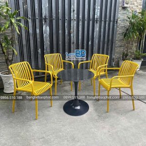 bàn ghế nhựa 3046 màu vàng bàn tulip