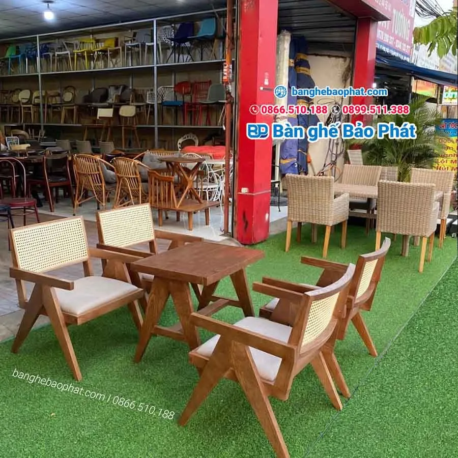 Ghế sofa cafe đơn Jeanneret tựa lưng đan mây SFCFBP012