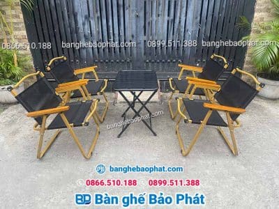 Ghế xếp cafe vải khung sắt tay gỗ