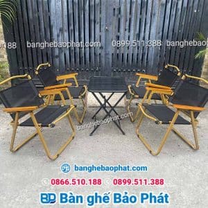 Ghế xếp cafe vải khung sắt tay gỗ