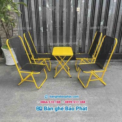 Ghế xếp cafe sắt lưới màu vàng