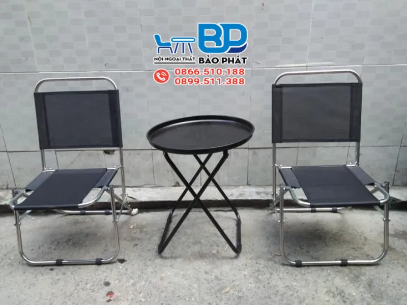 Ghế xếp inox cafe lưới textilene