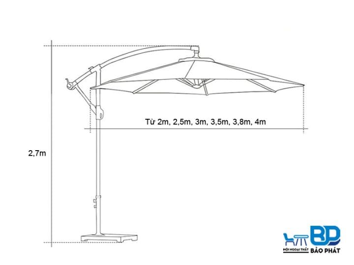 Các kích thước dù lệch tâm tròn