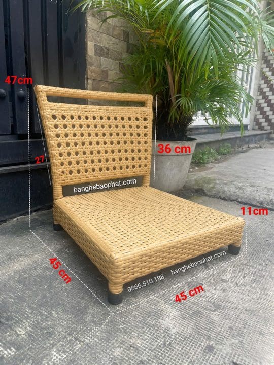 kích thước ghế ngồi bệt có tựa lưng bằng nhựa giả mây