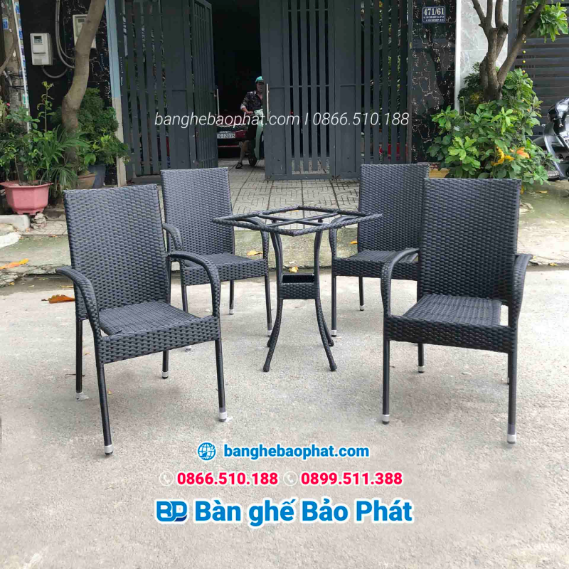 Bàn ghế baso nhựa giả mây màu đen BGCFNGMBP002