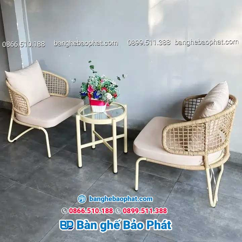 Bàn ghế cafe nhựa giả mây