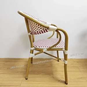 Bàn ghế nhựa giả mây cao cấp SV001 họa tiết trắng đỏ